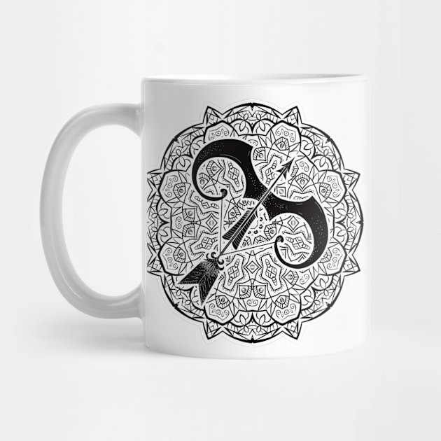 Sagittarius Mandala Zodiac in Black and White by Serbyk